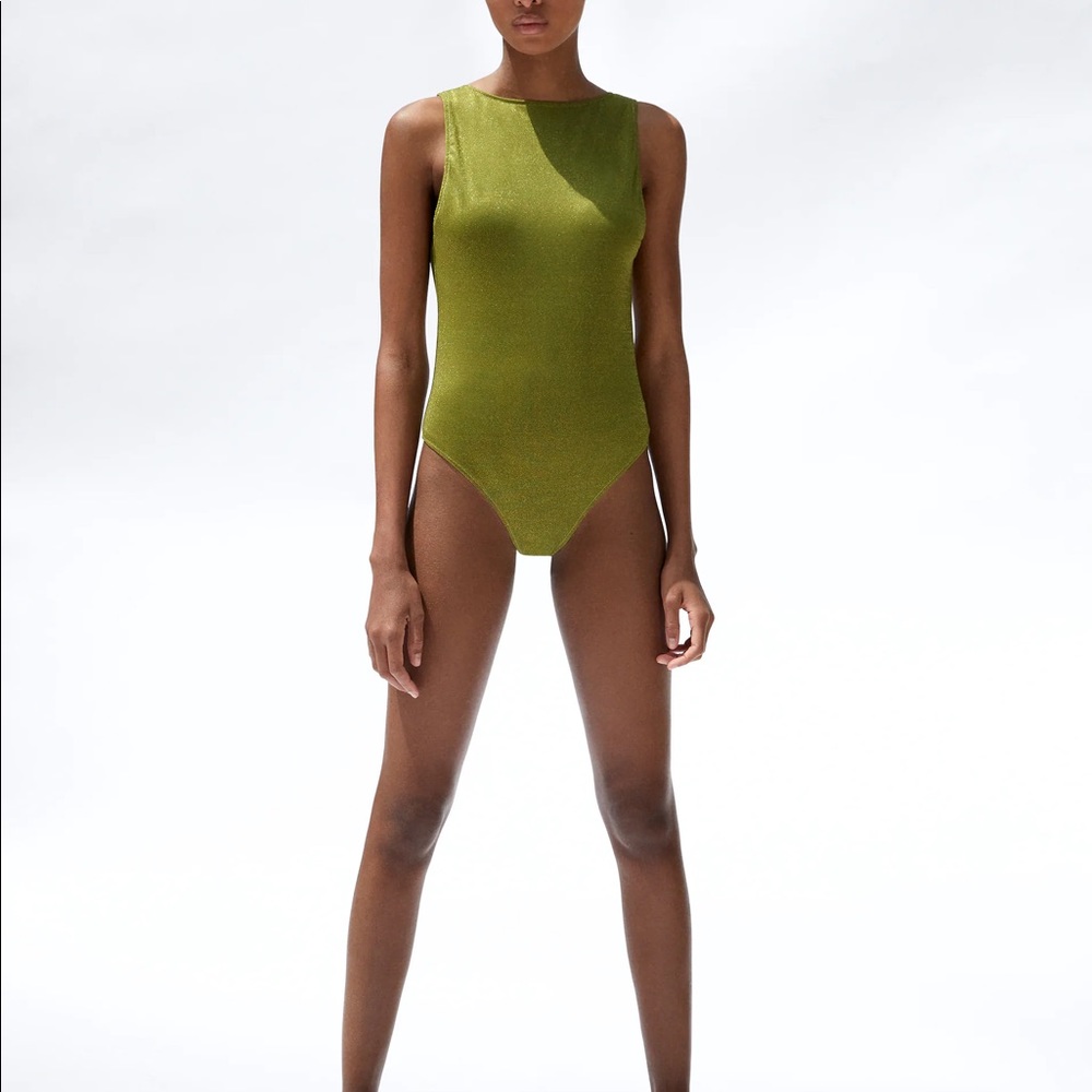 SHINY-EFFECT SWIMSUIT TRF LOW CUT BACK LIGHT KHAKI - Picture 4 of 7